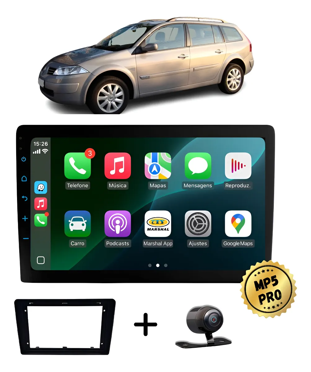 Kit Multimidia Mp5 Pro+ 9'' Renault Megane Grand Tour 07/13 Preto