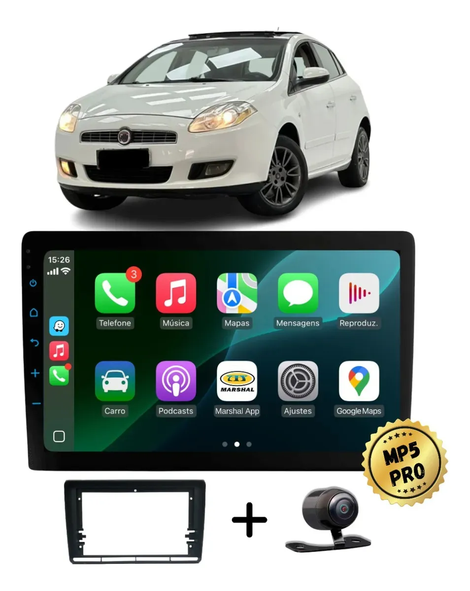 Kit Multimidia Mp5 Pro+ 9'' Fiat Bravo G2 2010/2016