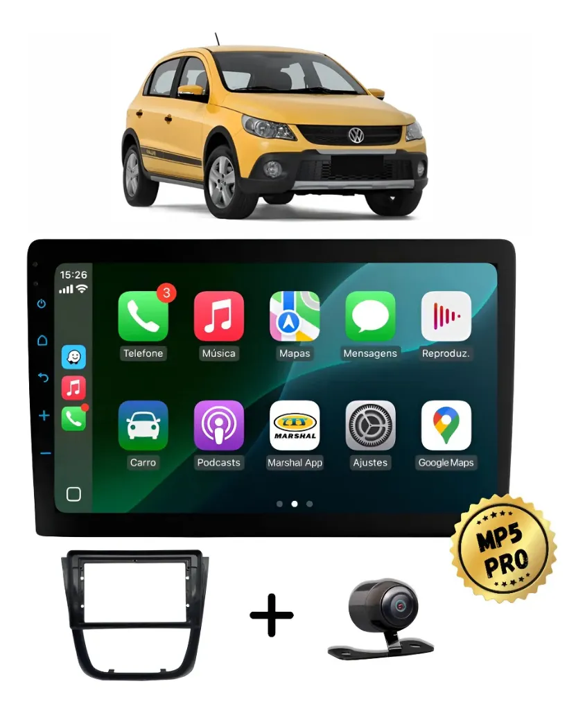 Kit Multimidia Mp5 Pro+ 9'' Flutuante Vw Gol G5 Rallye Preto