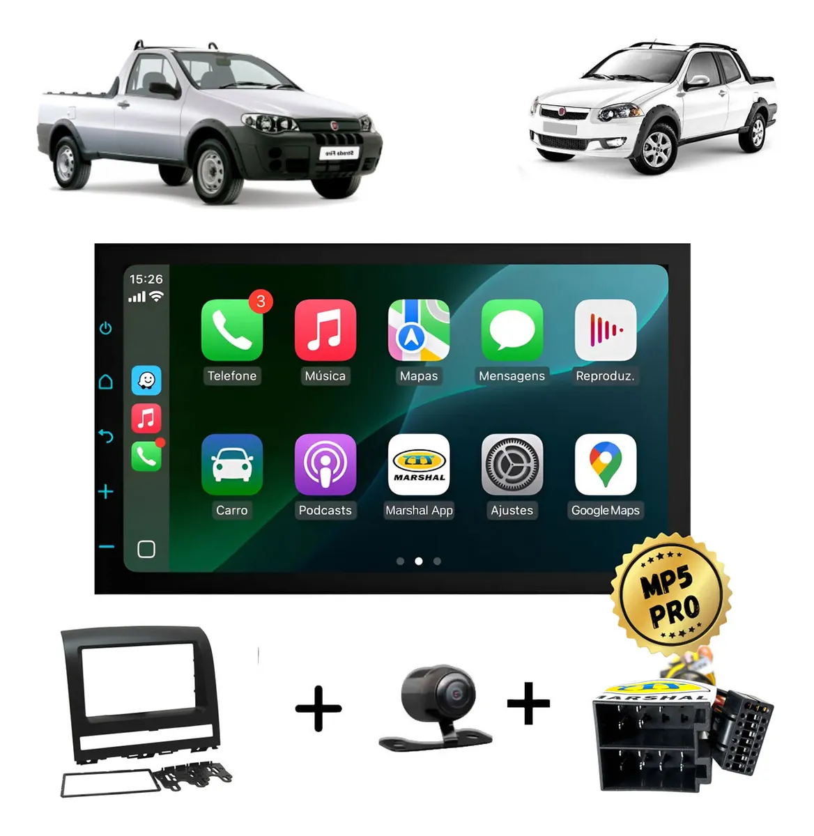 Kit Multimidia Mp5 Pro+ 7  Fiat Strada 2008/2012