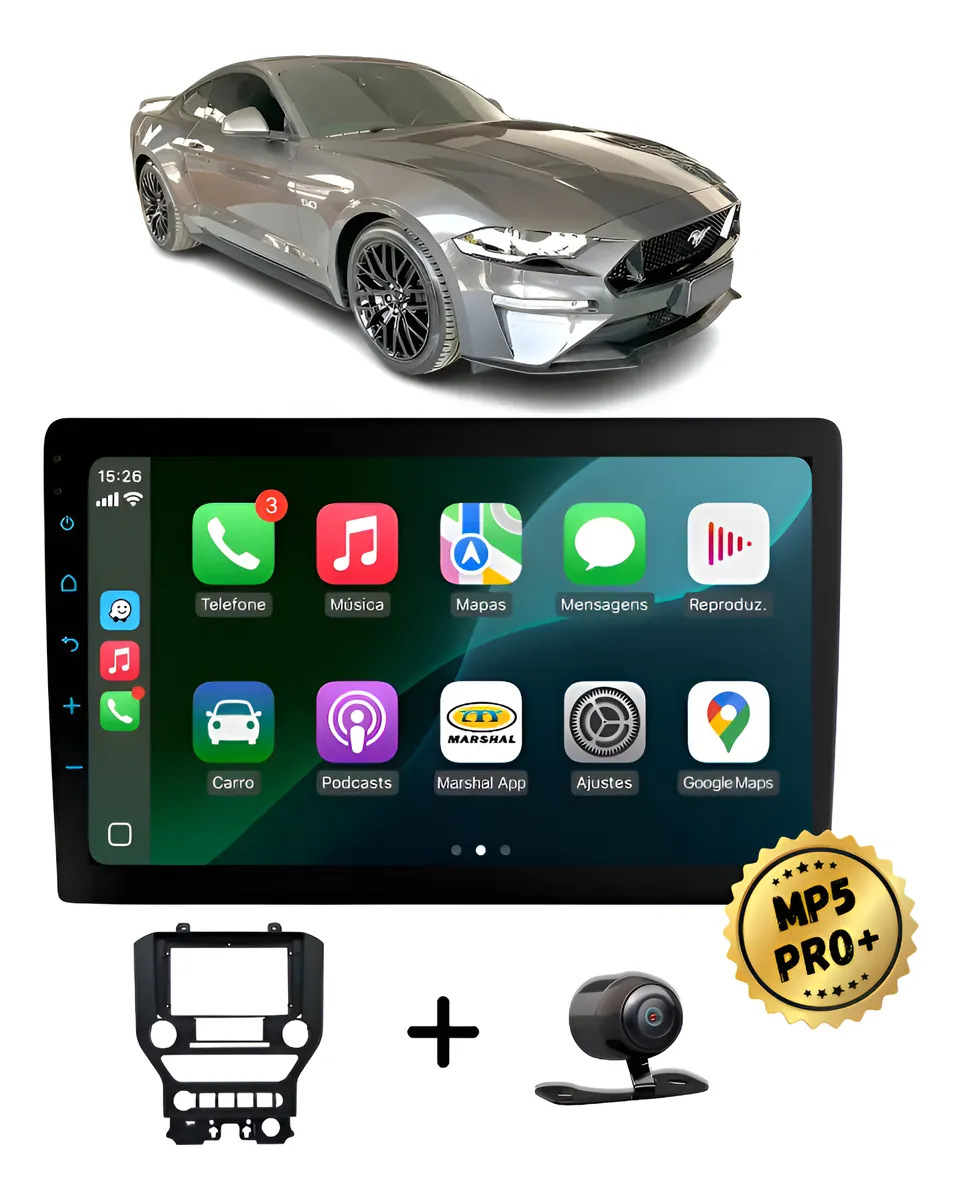 Kit Multimidia Mp5 Pro+ 9'' Ford Mustang 2015 À 2023 Preto
