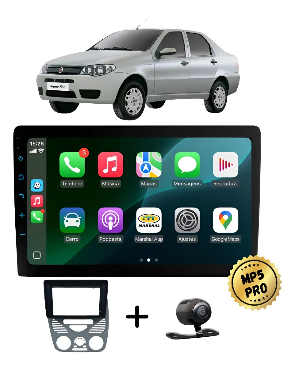 Kit Multimidia Mp5 Pro+ 9'' Fiat Siena G2 2002/2014 Com Ar