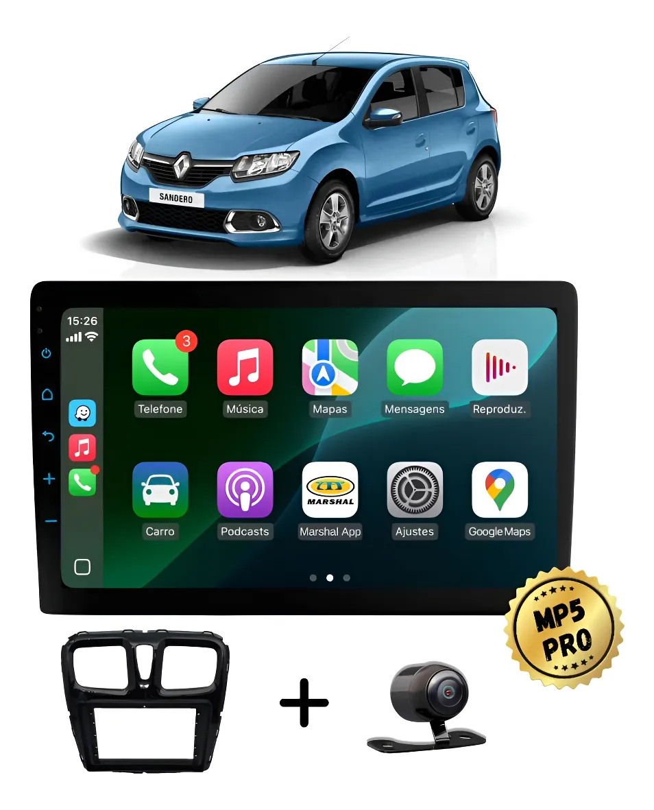 Kit Multimidia Mp5 Pro+ 9'' Renault Sandero 2015/2024