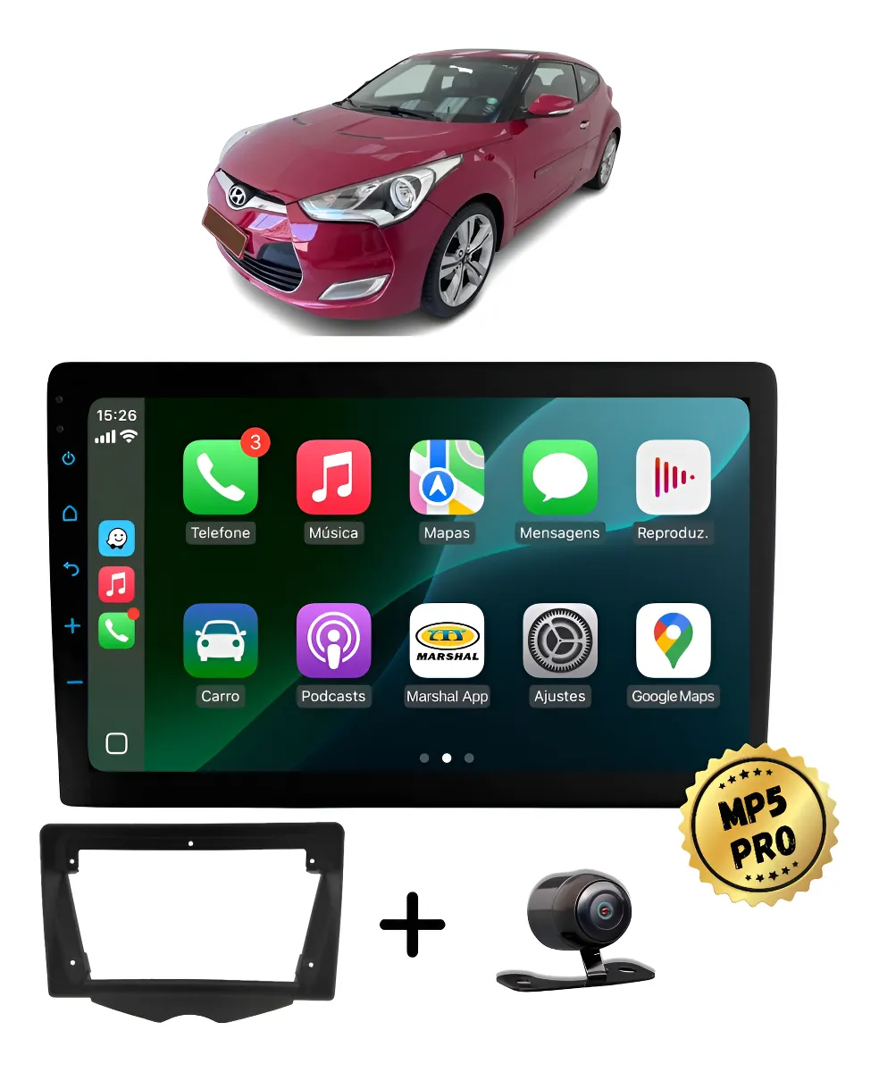 Kit Multimidia Mp5 Pro+ 9'' Hyundai Veloster 2011 2012 2013 Preto