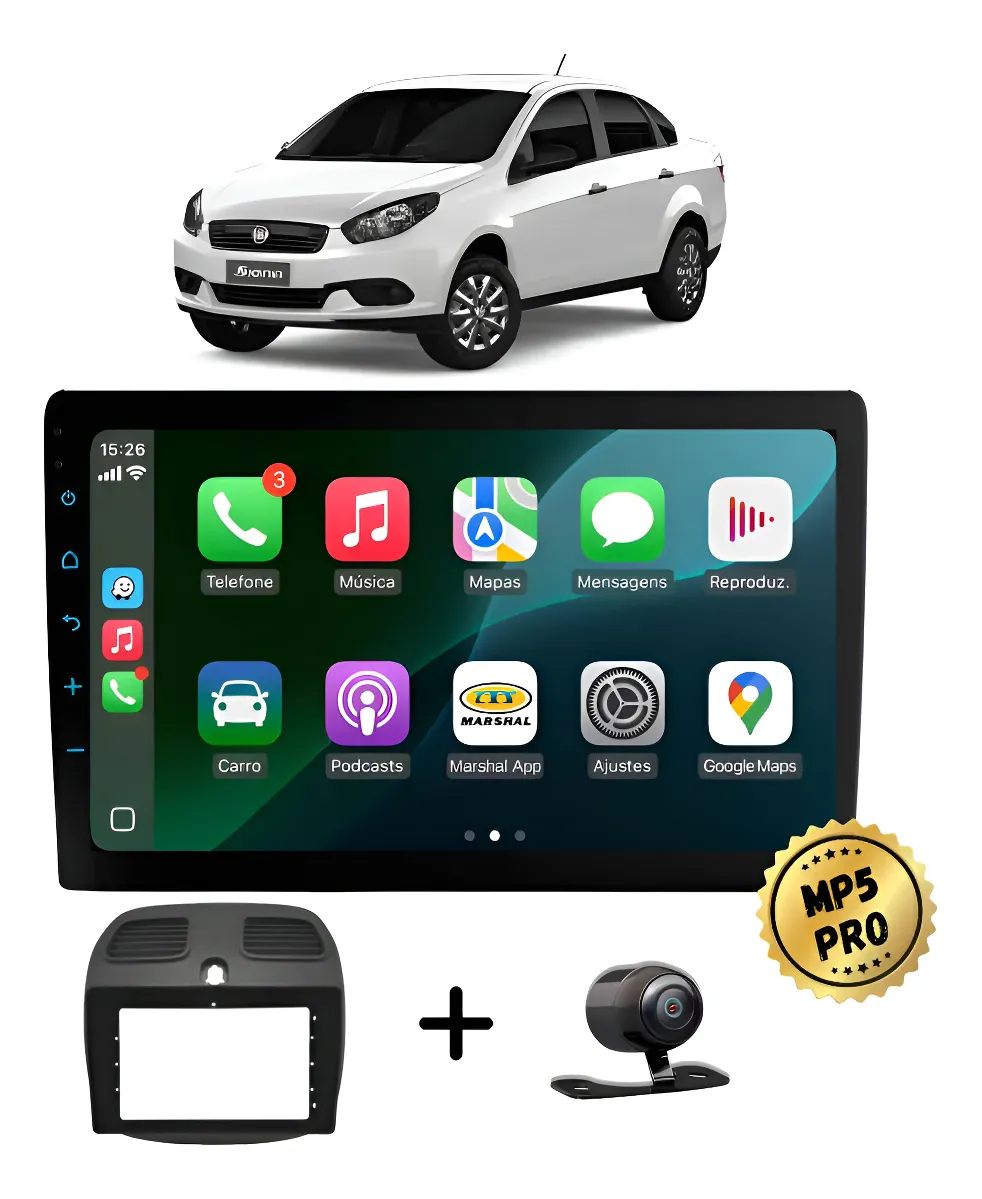 Kit Multimidia Mp5 Pro+ 9'' Flutuante Fiat Grand Siena 2012/2021