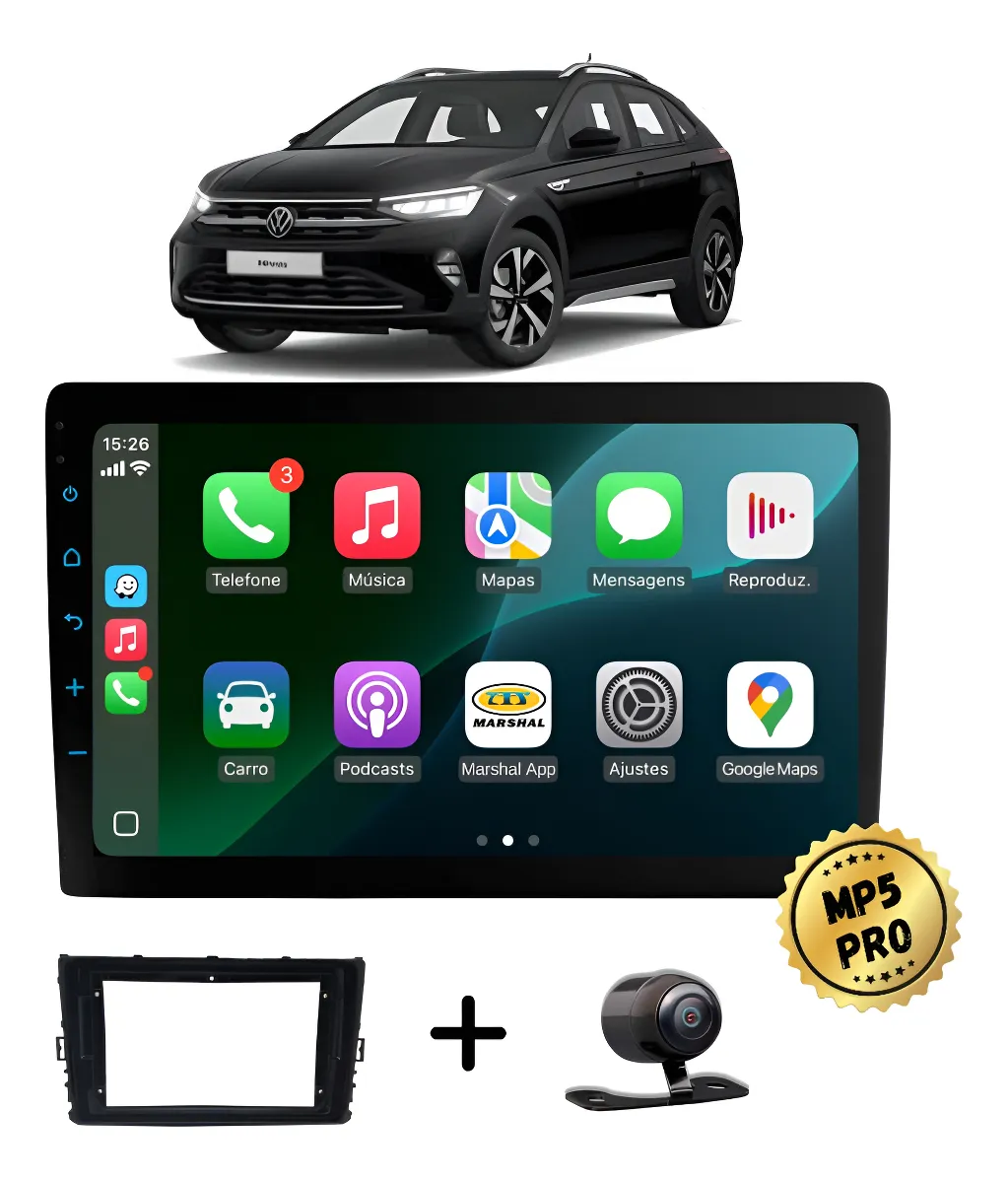 Kit Multimidia Mp5 Pro+ 9' Vw Nivus 2020 2021 2022 Ou Acima Black Piano