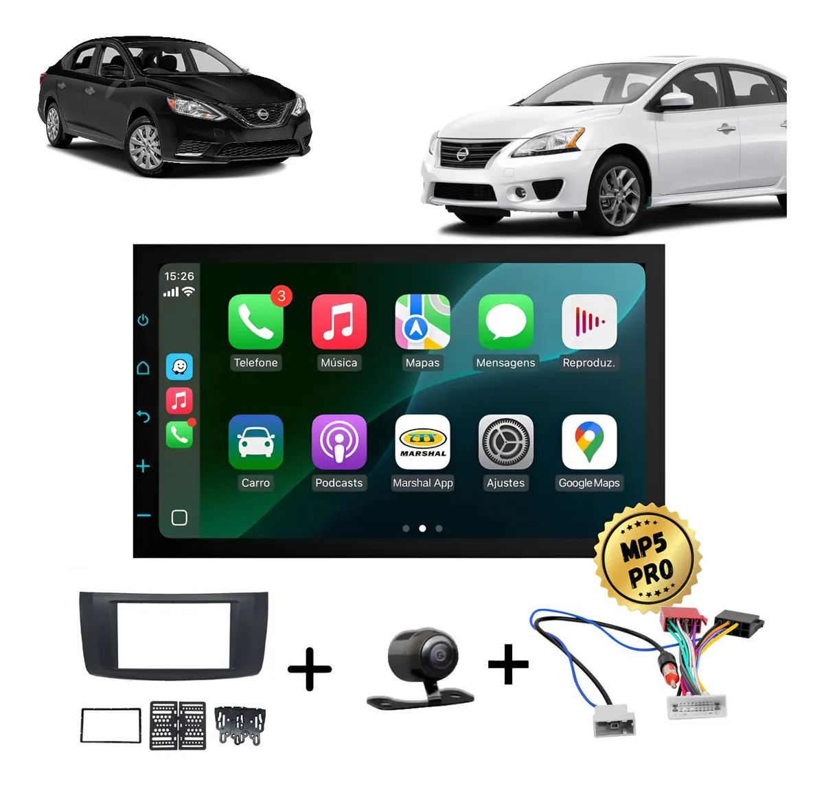 Kit Multimidia Mp5 Pro+ 7' Sentra G7 2014 À 2020 C/ Chicote