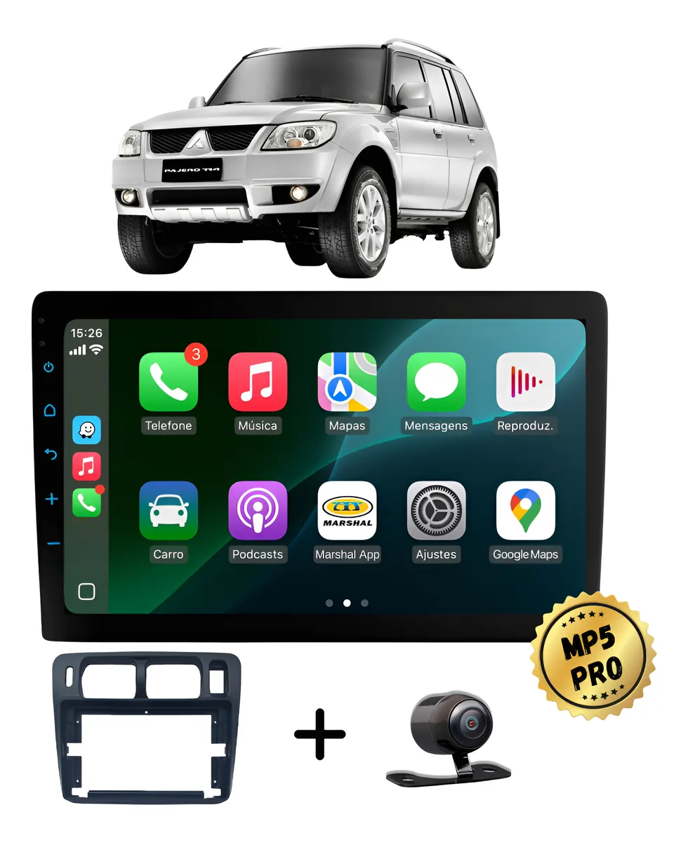 Kit Multimidia Mp5 Pro+ 9' Mitsubishi Pajero 2018 2019 Acima Preto