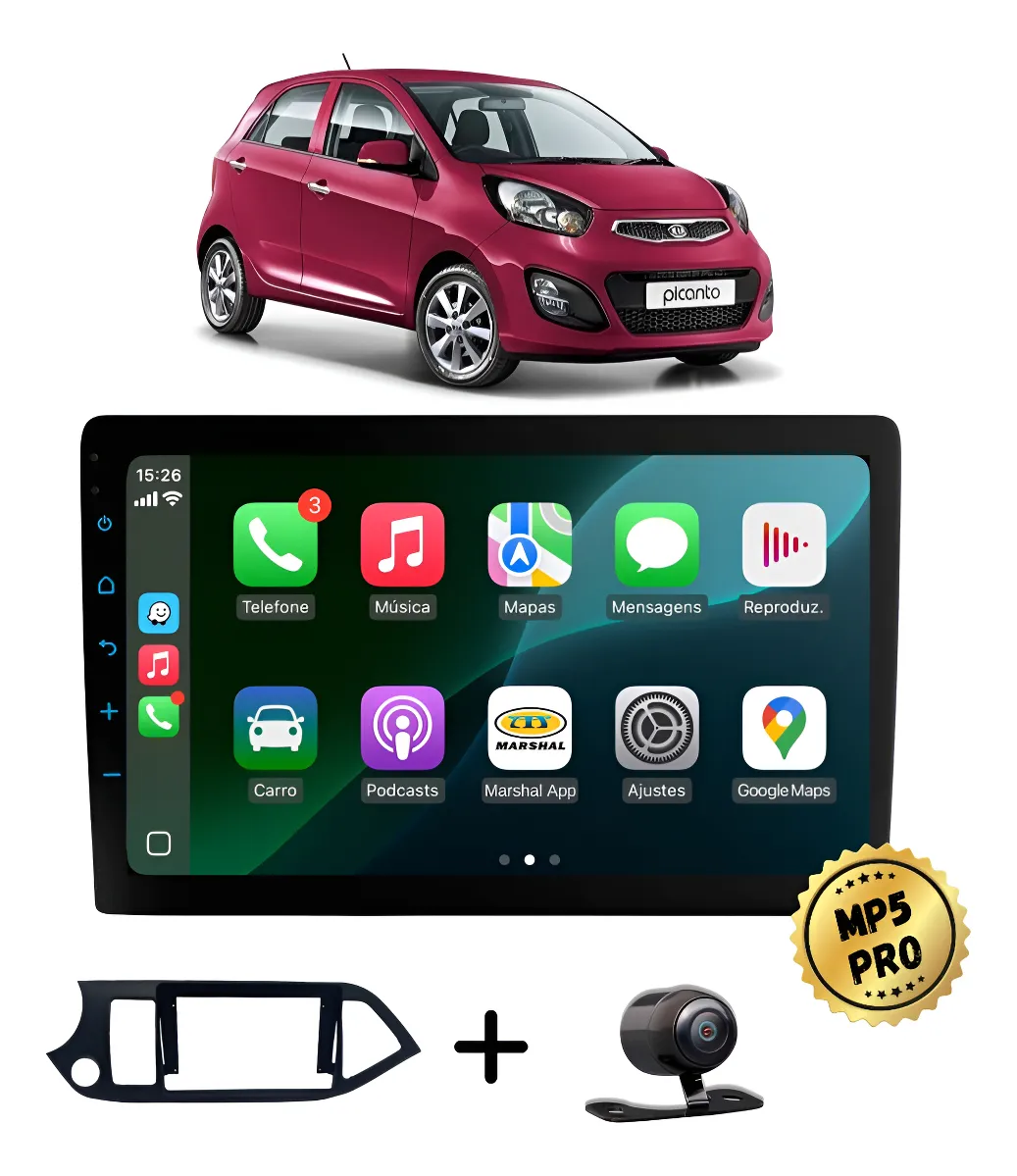 Kit Multimidia Mp5 Pro+ 9' Kia Picanto 2011 2012 2013 À 2017 Preto