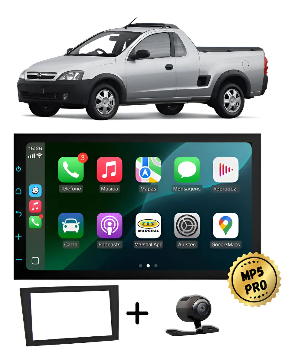 Kit Multimidia Mp5 Pro+ 7'' Chevrolet Montana 2003/2011 Preto