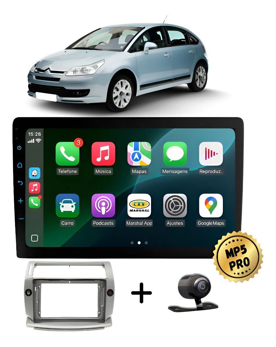 Kit Multimidia Mp5 Pro+ 9'' Citroën C4 Pallas 2008/2013 Preto