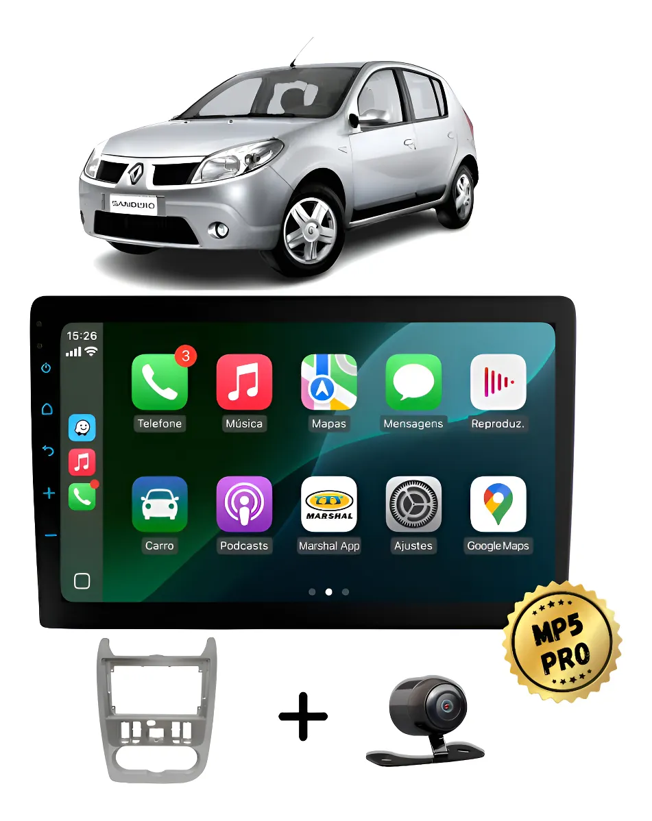 Kit Multimidia Mp5 Pro+ 9'' Renault Sandero 2007/2010 Prata