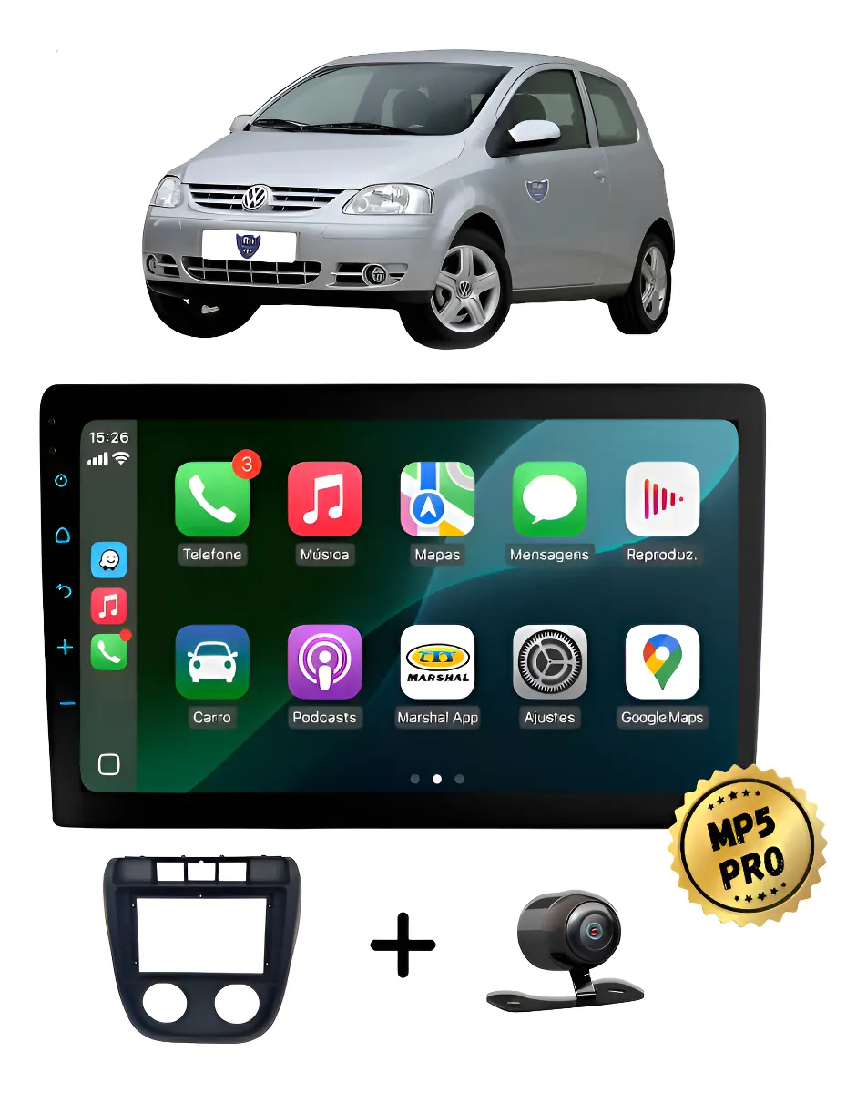 Kit Multimidia Mp5 Pro+ 9'' Vw Fox G1 2003/2009 Preto