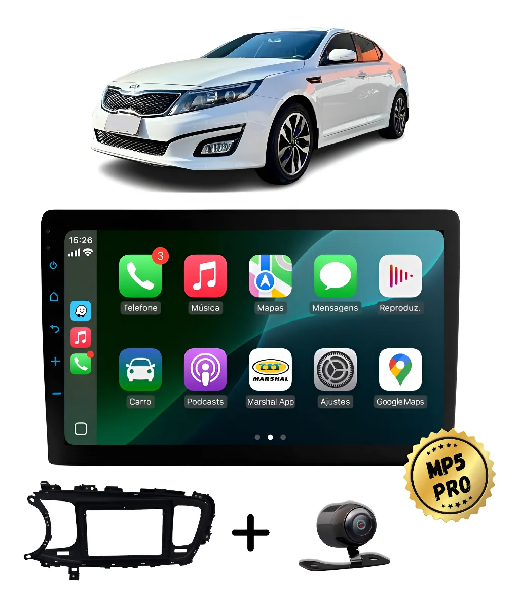 Kit Multimidia Mp5 Pro+ 9'' Kia Optima 2015 2016 Preto