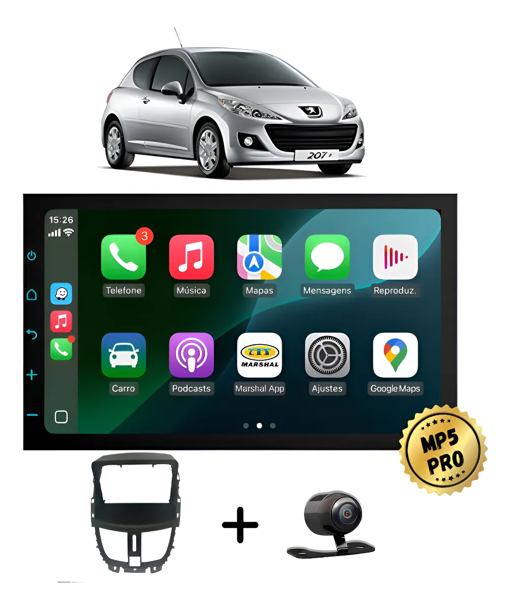 Kit Multimidia Mp5 Pro+ 7  Peugeot 207 2008 2009 2010 À 2014 Preto