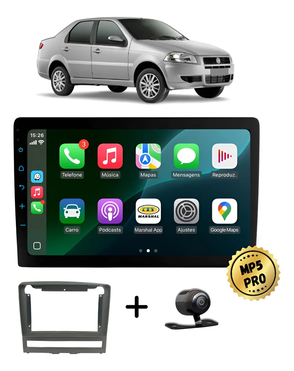 Kit Multimidia Mp5 Pro+ 9'' Fiat Siena 2008/2012
