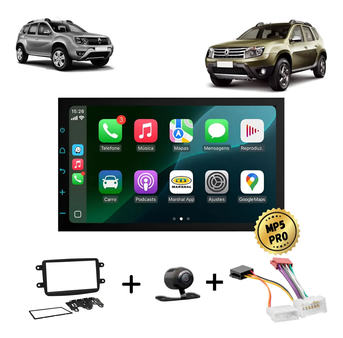 Kit Multimidia Mp5 Pro+ 7'' Renault Duster E Oroch 2011/2019 Preta