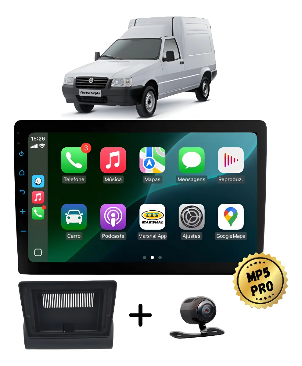 Kit Multimidia Mp5 Pro+ 9' Fiat Fiorino 1997 1998 Até 2013 Preto
