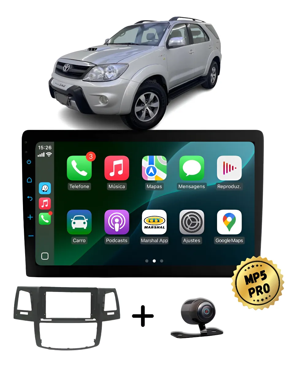 Kit Multimidia Mp5 Pro+ 9'' Toyota Sw4 2006/2015 Ar Digital Preto
