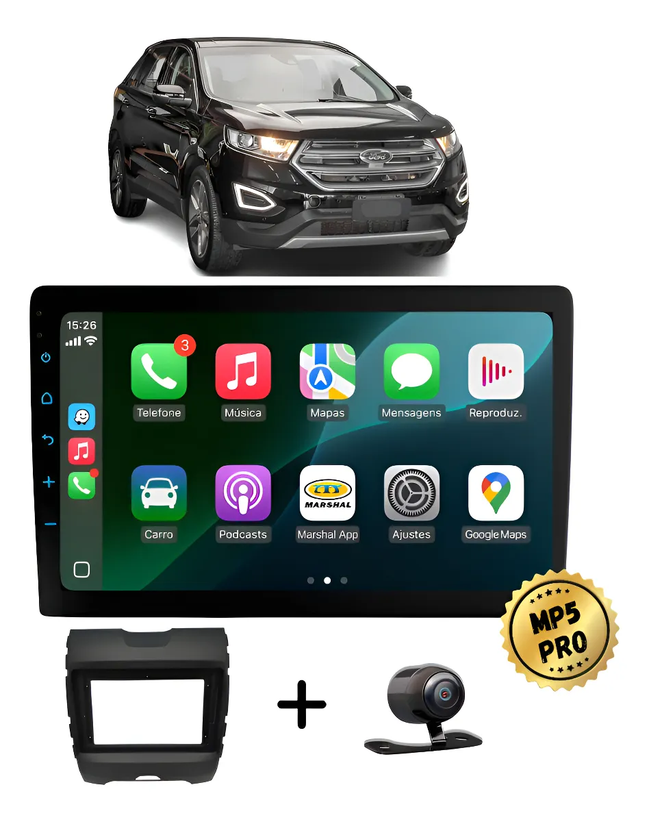 Kit Multimidia Mp5 Pro+ 9 Ford Edge 2016 2017 2018 2019 2020 Preto
