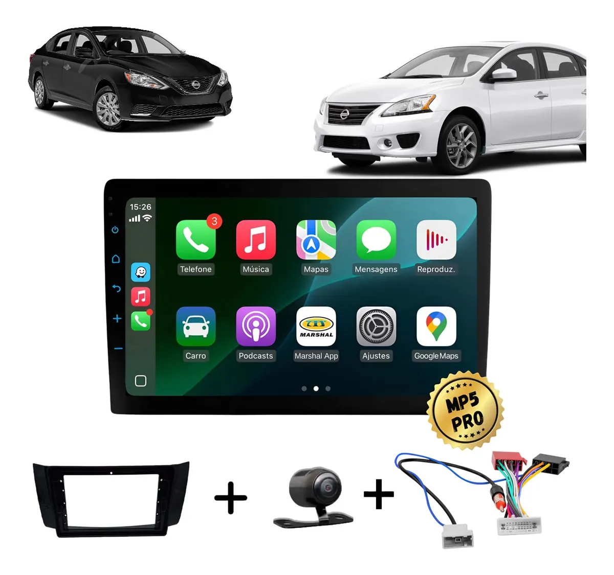 Kit Multimidia Mp5 Pro+ 9' Nissan Sentra G7 14/20 C/ Chicote Preto