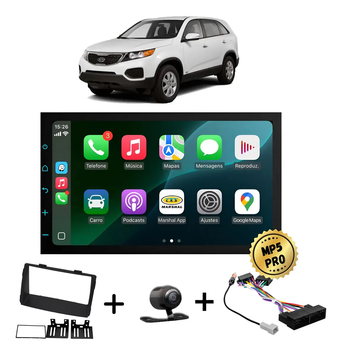 Kit Multimidia Mp5 Pro+ 7' Sorento 2010 2011 2012 C/ Chicote Preta