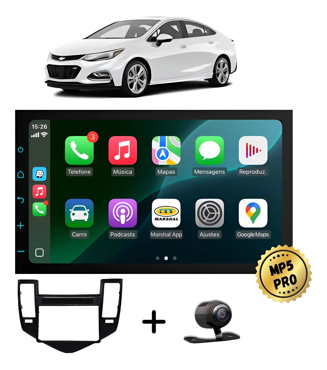 Kit Multimidia Mp5 Pro+ 7' Cruze 2011 2012 2013 2014 À 2016 Black Piano