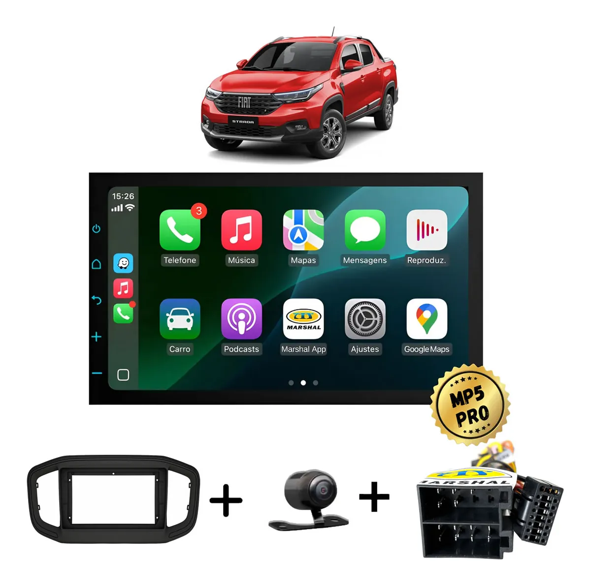 Kit Multimidia Mp5 Pro+ 7  Fiat Strada 2021/2025