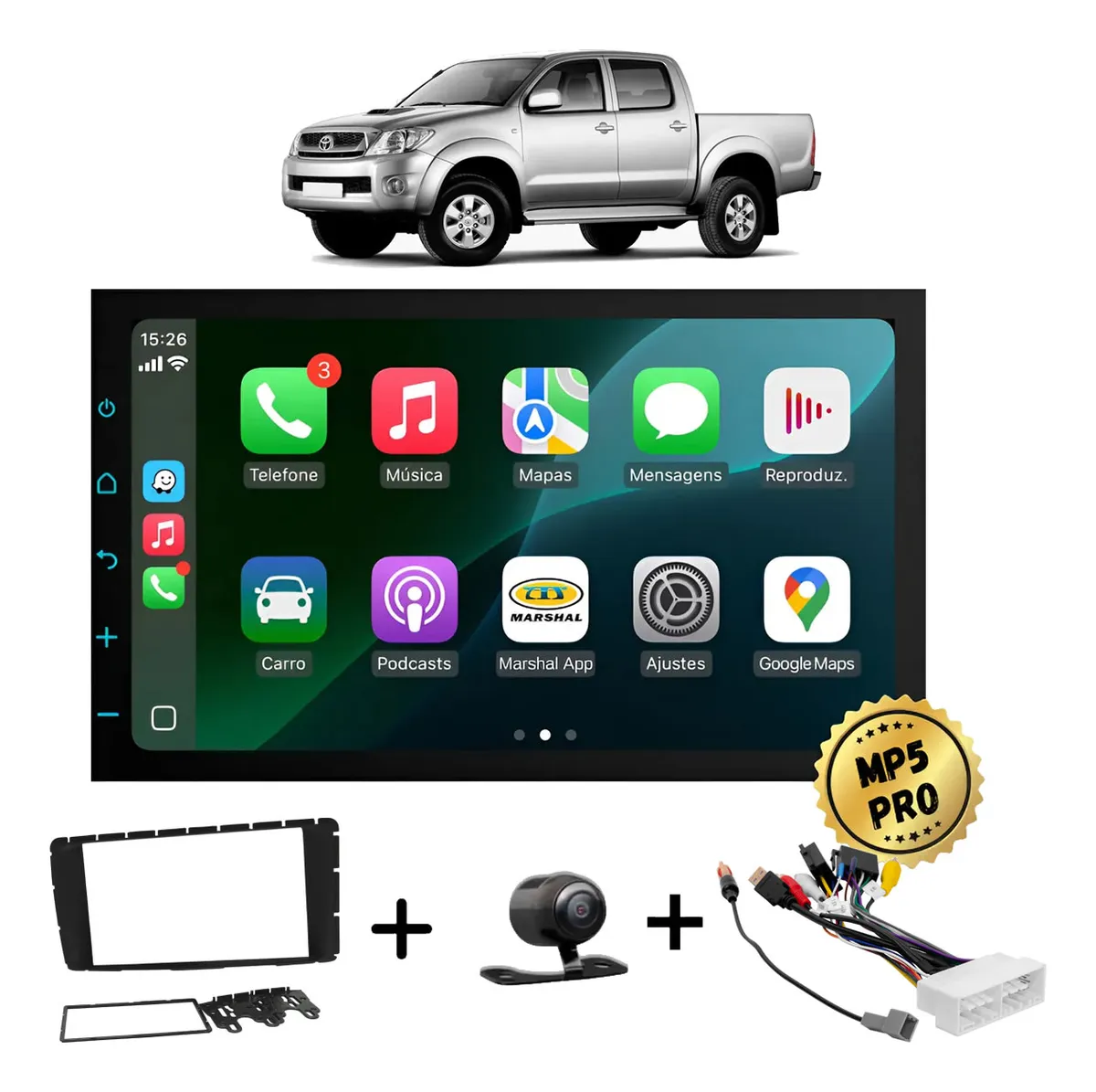 Kit Multimidia Mp5 Pro+ 7' Toyota Hilux 2012/2015 C/ Chicote