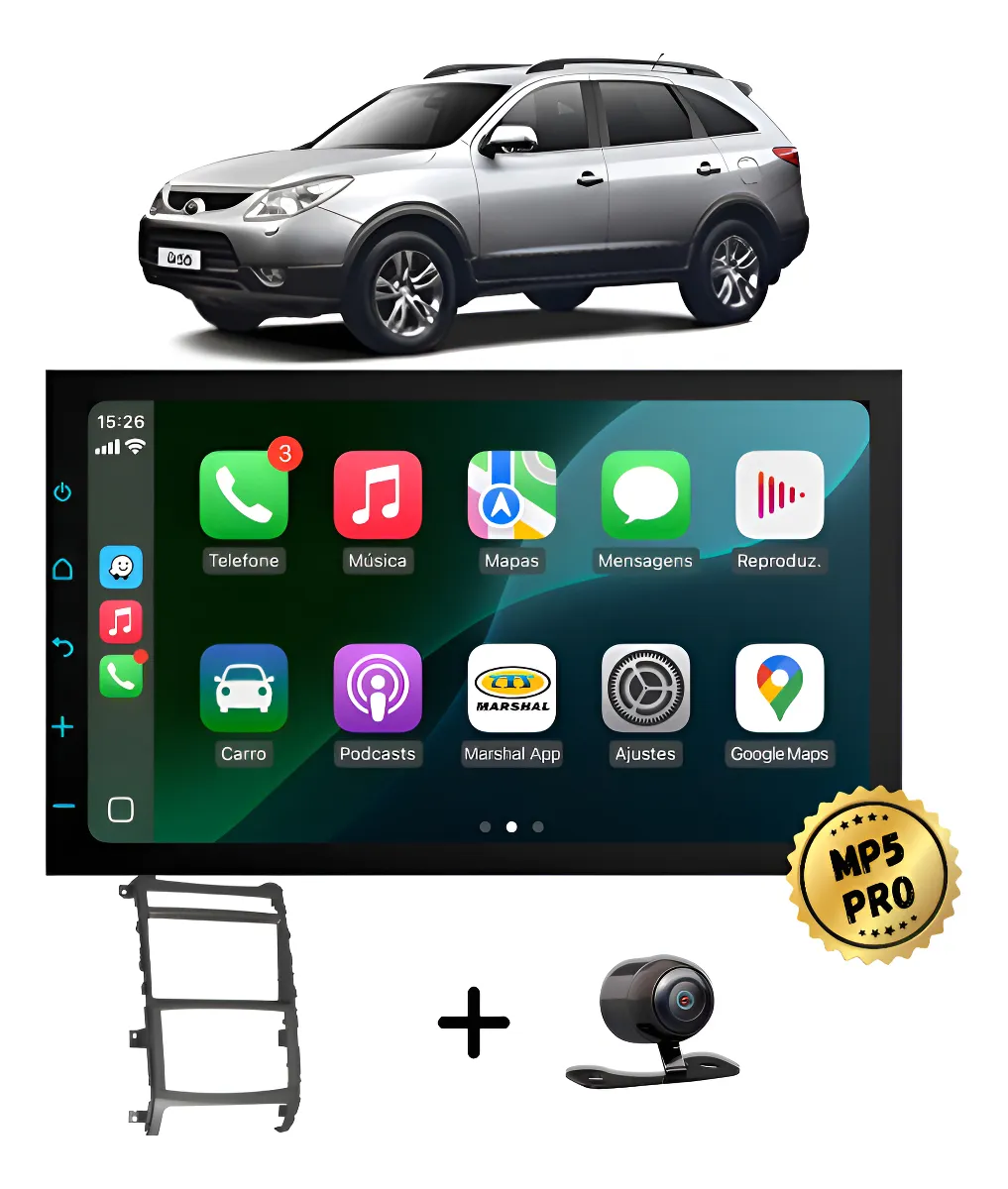 Kit Multimidia Mp5 Pro+ 7  Hyundai Veracruz 2007 2008 À 2012 Preta