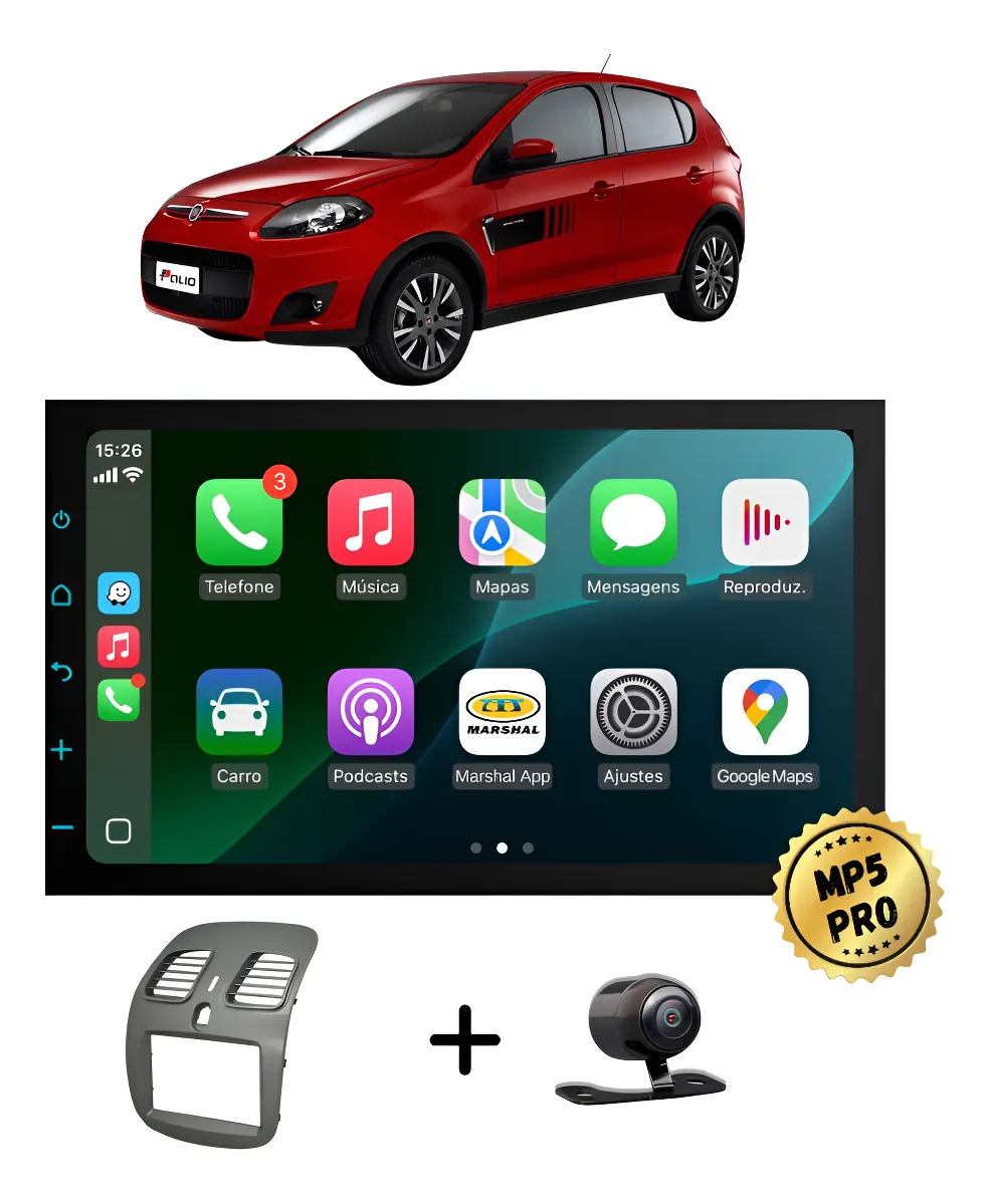 Kit Multimidia Mp5 Pro+ 7' Palio Sporting 2012 2013 Até 2017 Preto