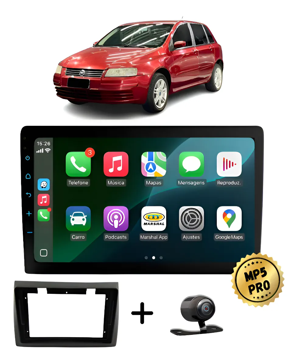 Kit Multimidia Mp5 Pro+ 9'' Fiat Stilo 2003/2011 Preto