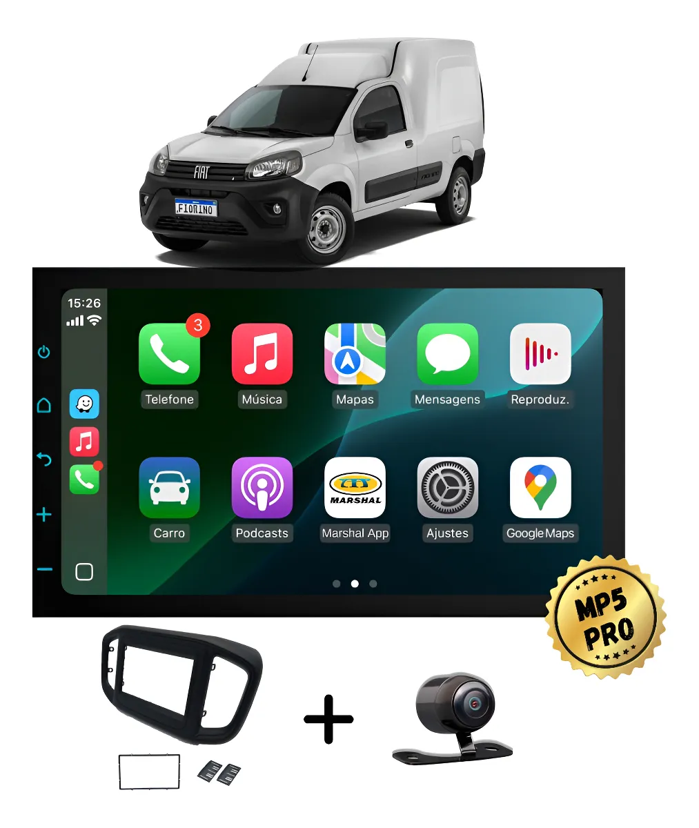 Kit Multimidia Mp5 Pro+ 7' Fiat Fiorino 2022 2023 2024 Acima Preto