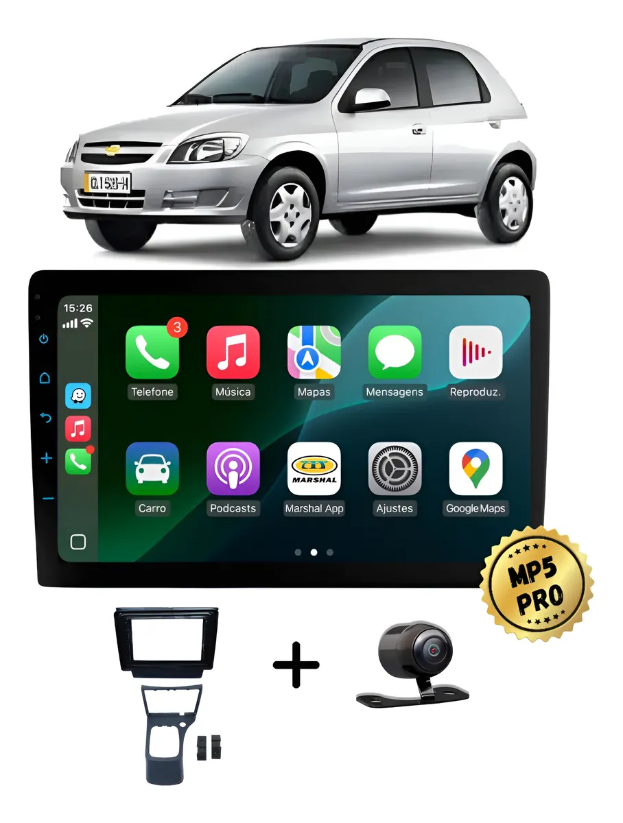 Kit Multimidia Mp5 Pro+ 9'' Flutuante Chevrolet Celta G2 2007 Até 2015