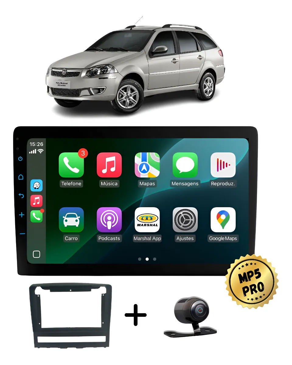 Kit Multimidia Mp5 Pro+ 9'' Fiat Palio Weekend 2008/2012 Preto
