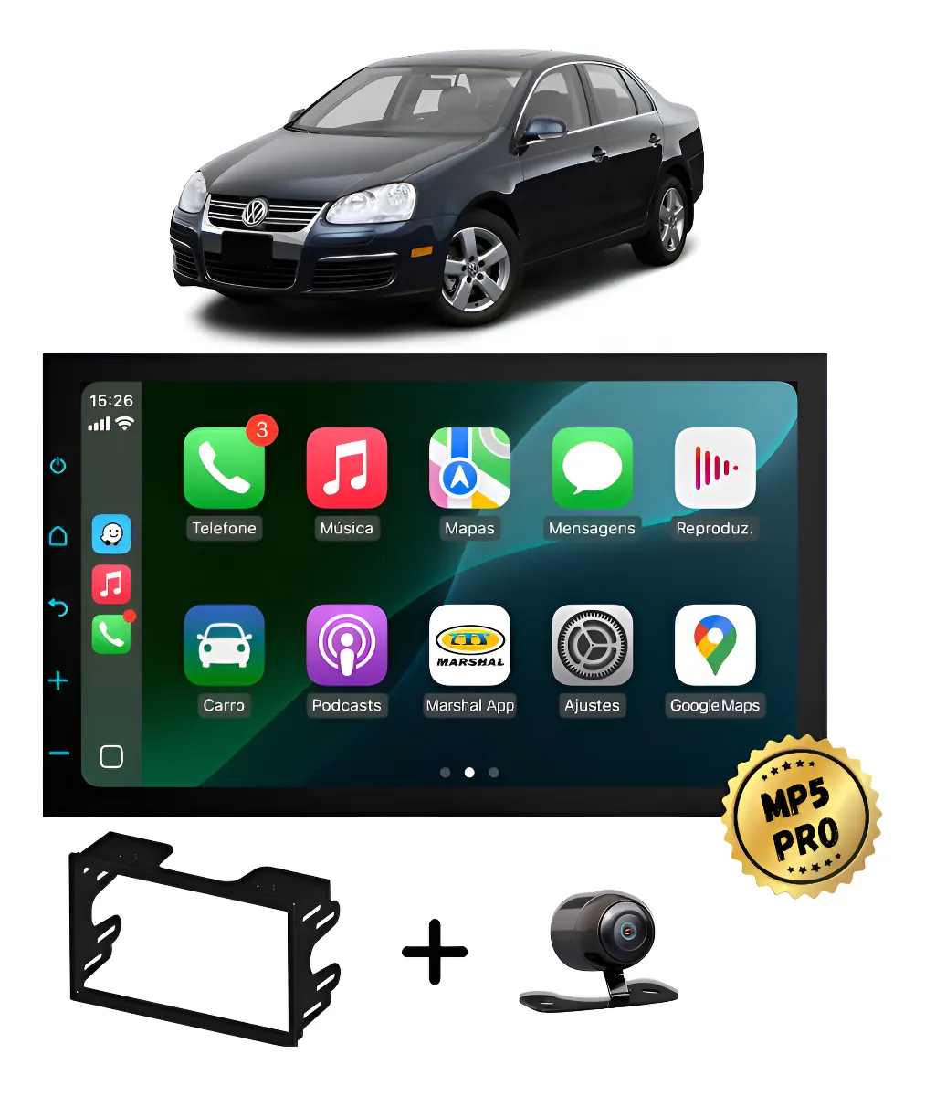 Kit Multimidia Mp5 Pro+ 7'' Para Vw Bora Preto