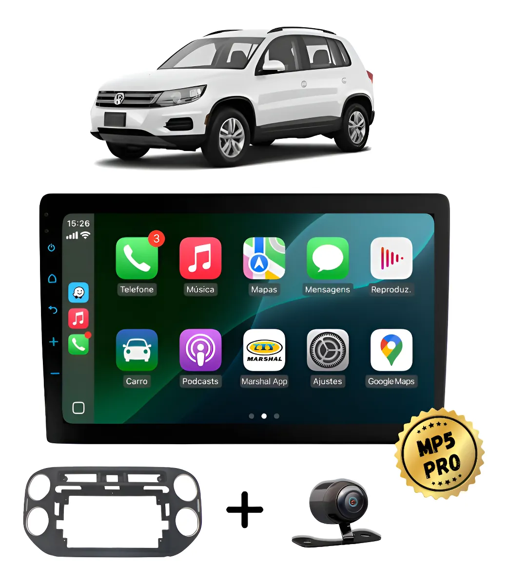 Kit Multimidia Mp5 Pro+ 9' Tiguan 2012 2013 2014 2015 À 2017 Preto
