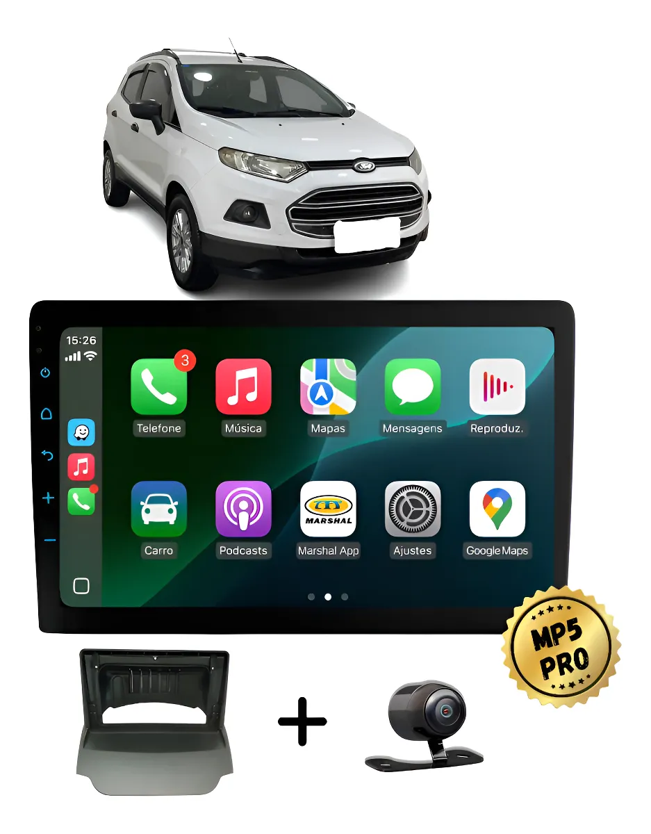 Kit Multimidia Mp5 Pro+ 9'' Ford Ecosport 2013 À 2017 Preto