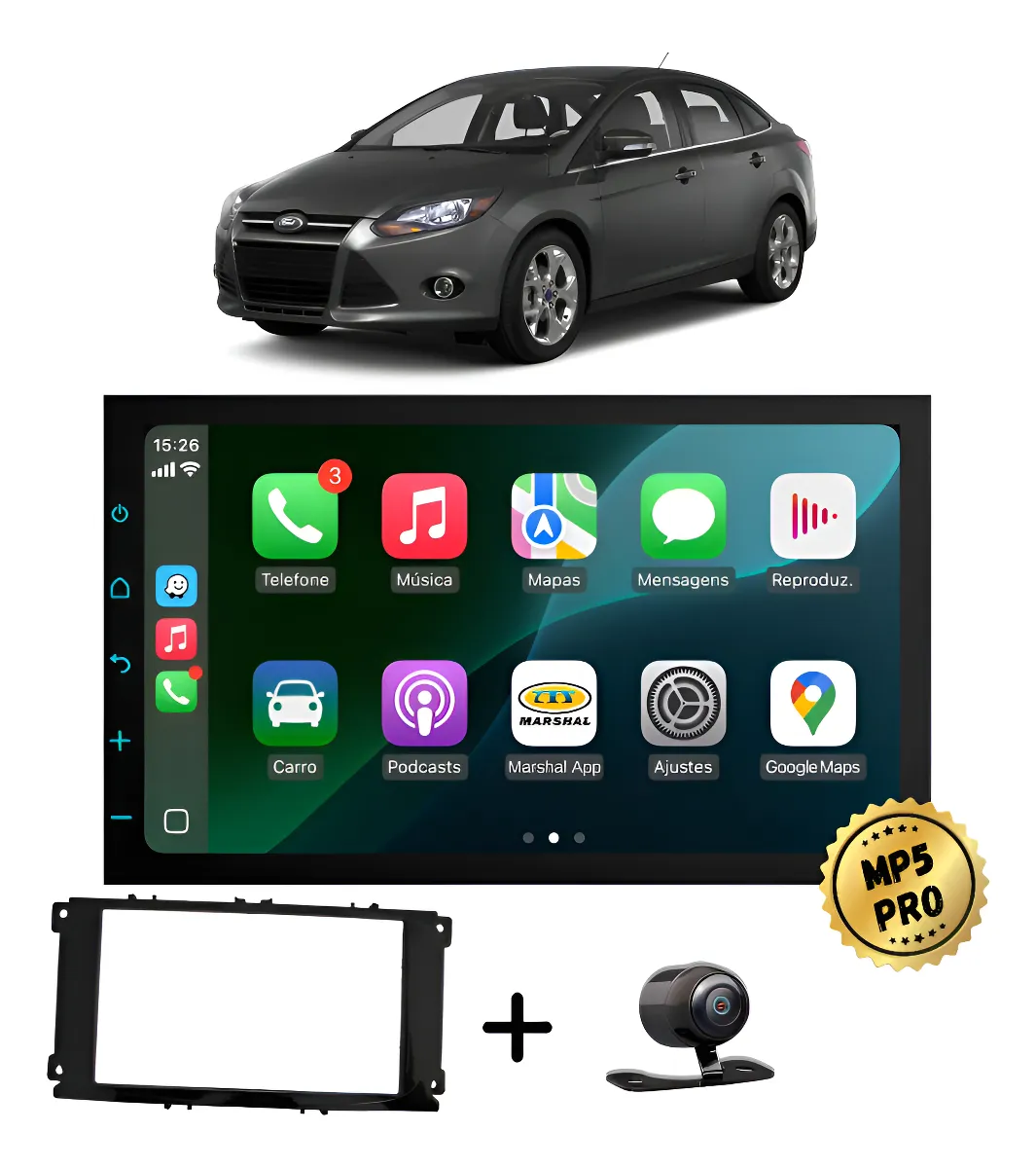 Kit Multimidia Mp5 Pro+ 7  Ford Focus 2009/2013 Preto