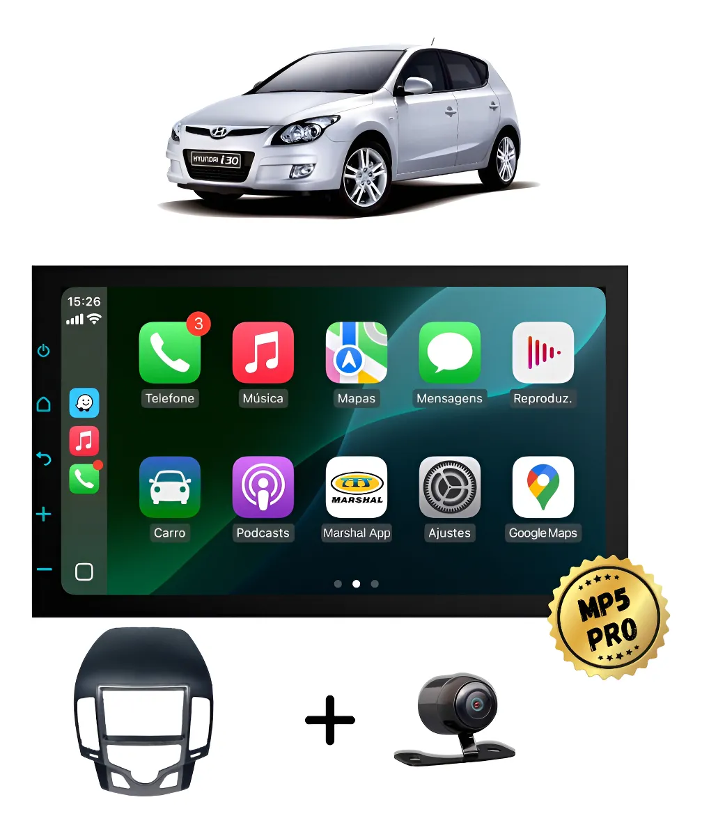 Kit Multimidia Mp5 Pro+ 7' Hyundai I30 2009/2012 Ar Digital Preta