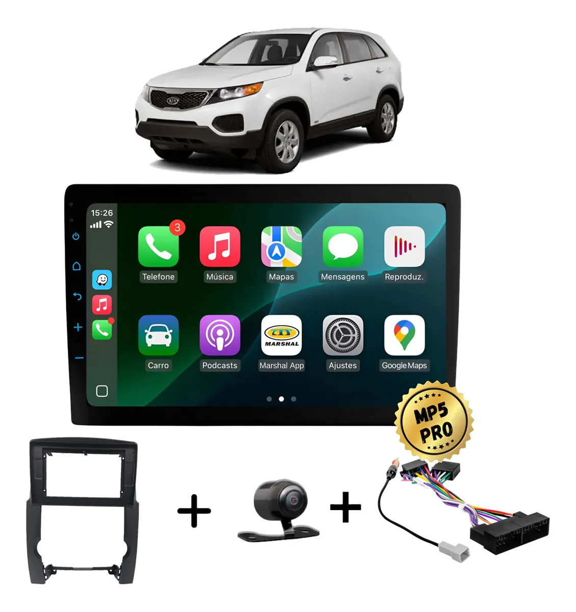 Kit Multimidia Mp5 Pro+ 9' Sorento 2010 À 2013 C/ Chicote Preto
