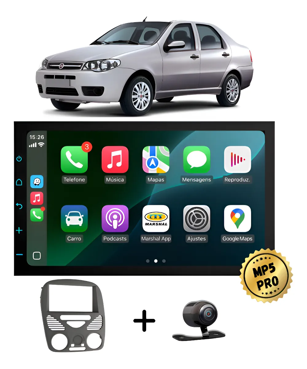 Kit Multimidia Mp5 Pro+ 7 Siena 2002/2014 Painel Antigo S/ar Preto