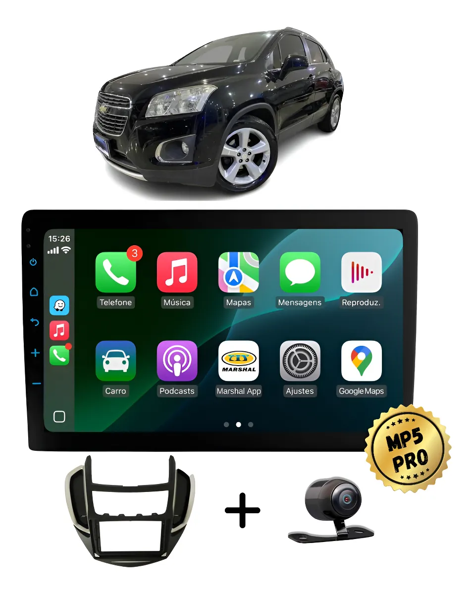 Kit Multimidia Mp5 Pro+ 9'' Chevrolet Tracker 2014 Até 2016 Preto