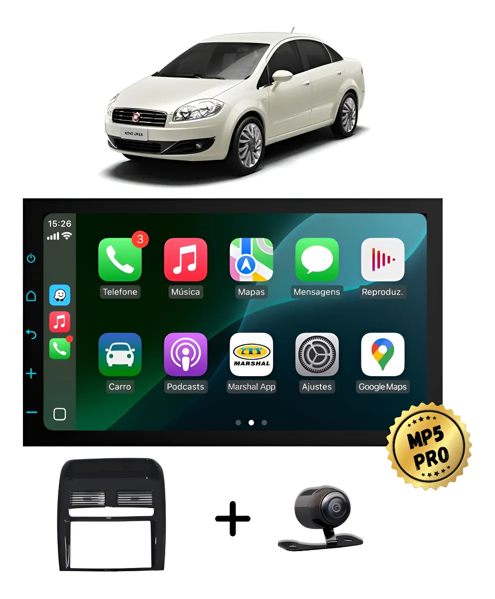 Kit Multimidia Mp5 Pro+ 7  Fiat Linea 2008/2014 Black Piano