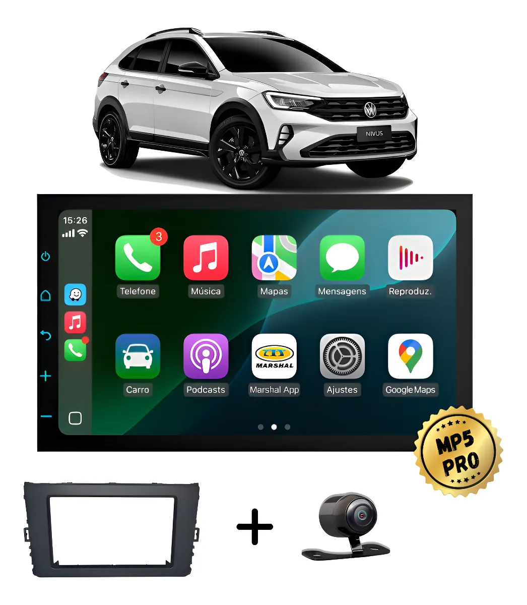 Kit Multimidia Mp5 Pro+ 7' Nivus 2020 2021  Acima C/ Botão Preta
