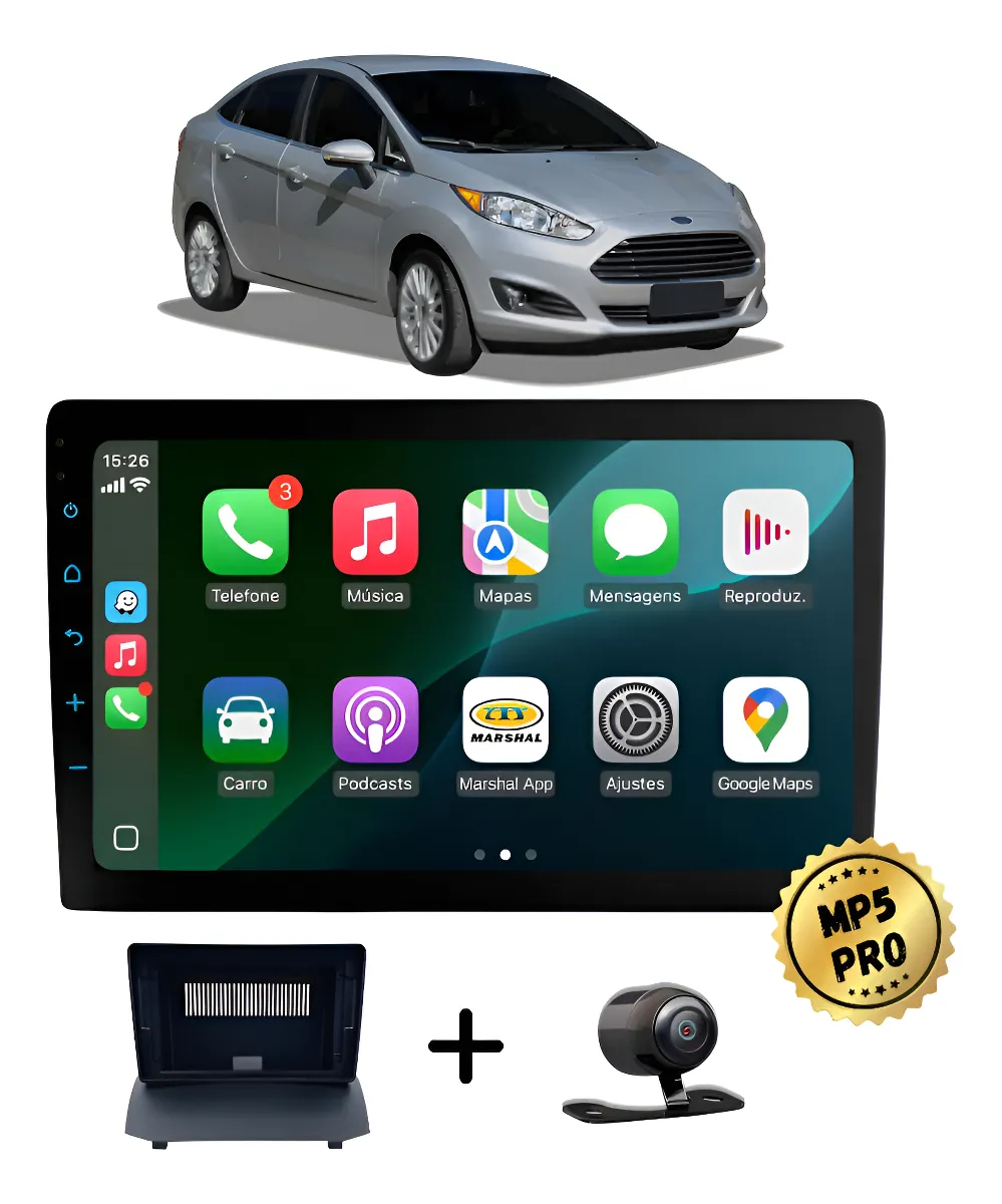 Kit Multimidia Mp5 Pro+ 9' New Fiesta Sedan 2011/2014 Mexico Preto