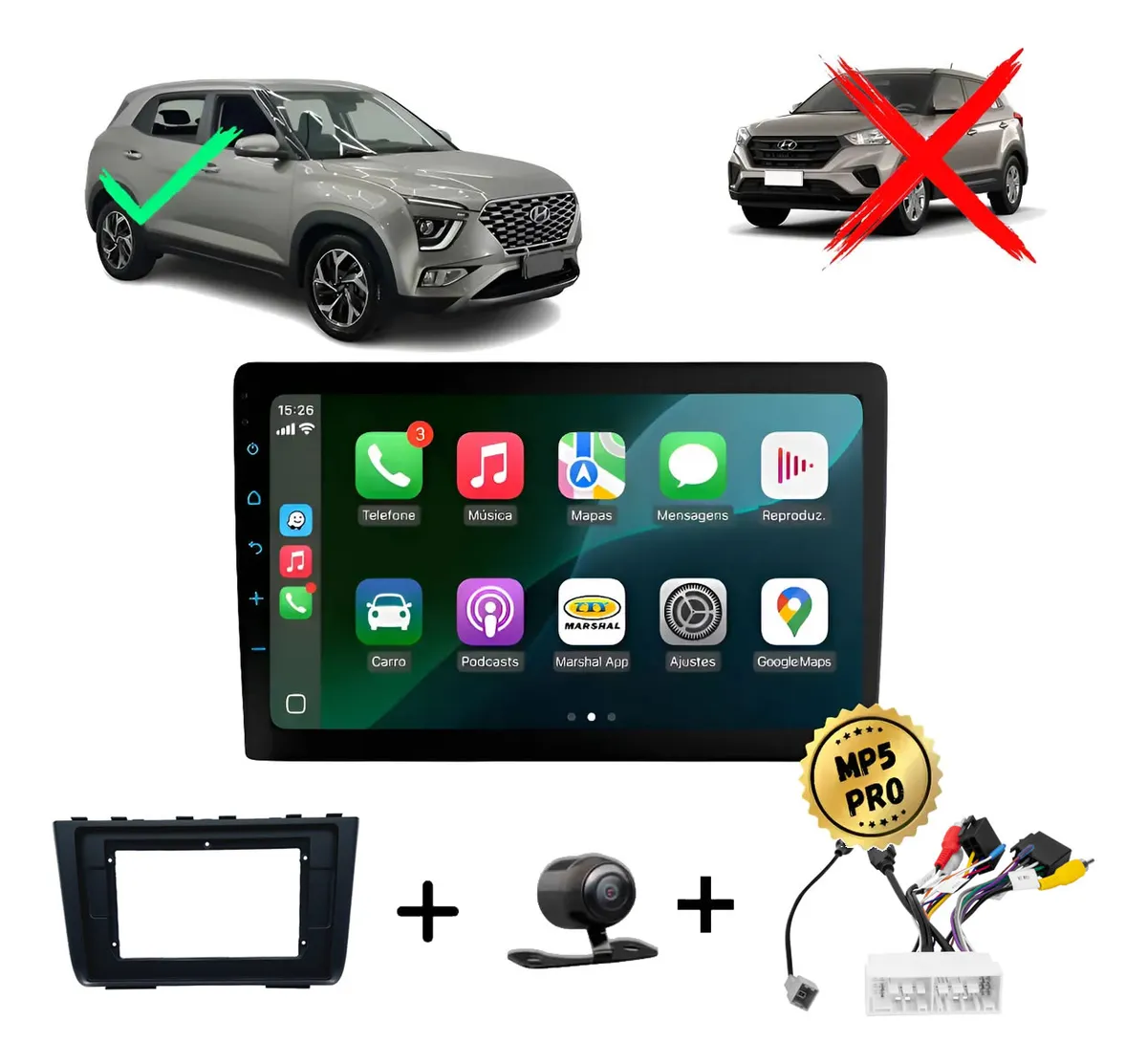 Kit Multimidia Mp5 Pro+ 9 Hyundai Creta 2022 2023 2024 2025 Preto