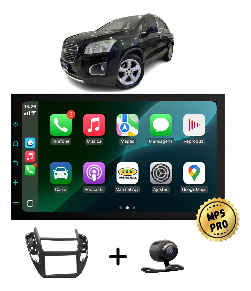 Kit Multimidia Mp5 Pro+ 7'' Chevrolet Tracker 2014 2015 2016 Preto