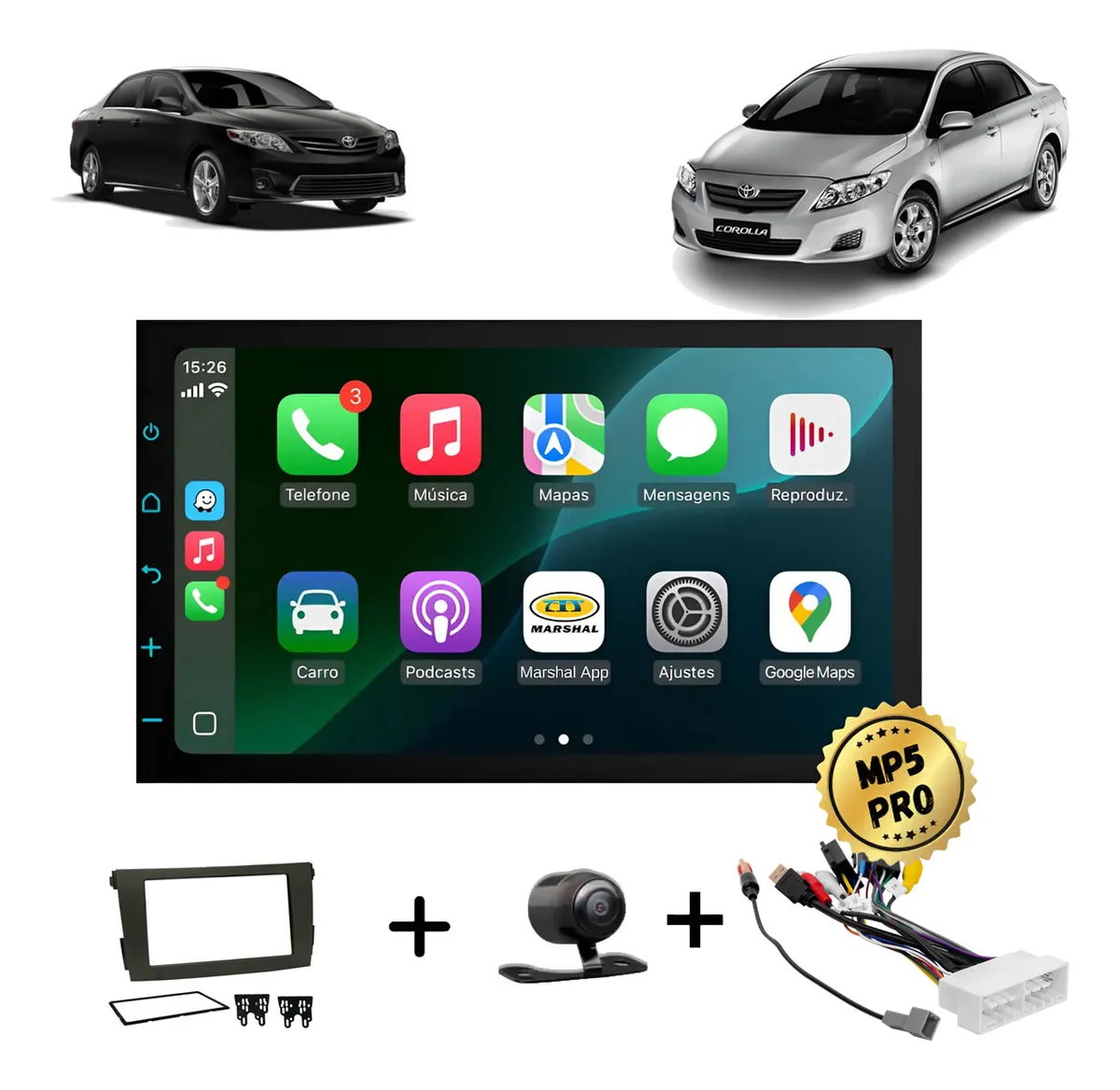 Kit Multimidia Mp5 Pro+ 7' Toyota Corolla 2008/2013 +chicote