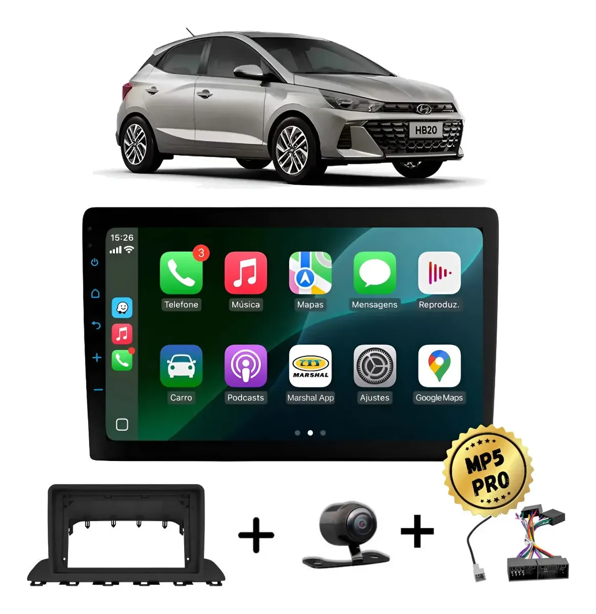 Kit Multimidia Mp5 Pro+ 9' Hyundai Hb20 2020/2025 C/chicote